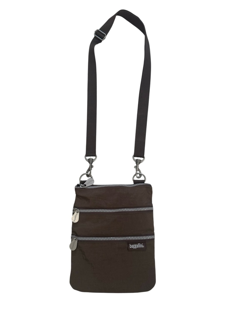 Baggallini Brown Crossbody Travel Bag Nylon Multi Zip Organizer